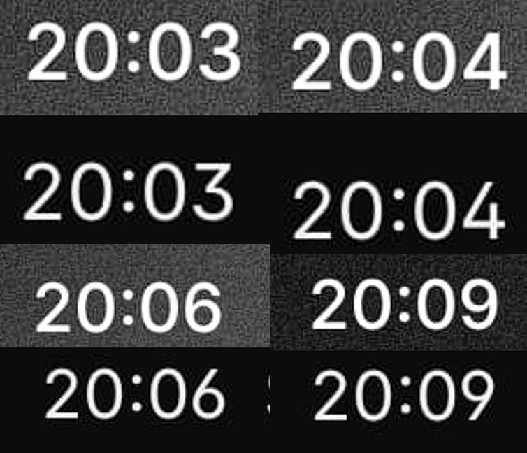 The clock with the dark background is the clock with the font Inter; the one with the font we're looking for is the clock with the noisy background.